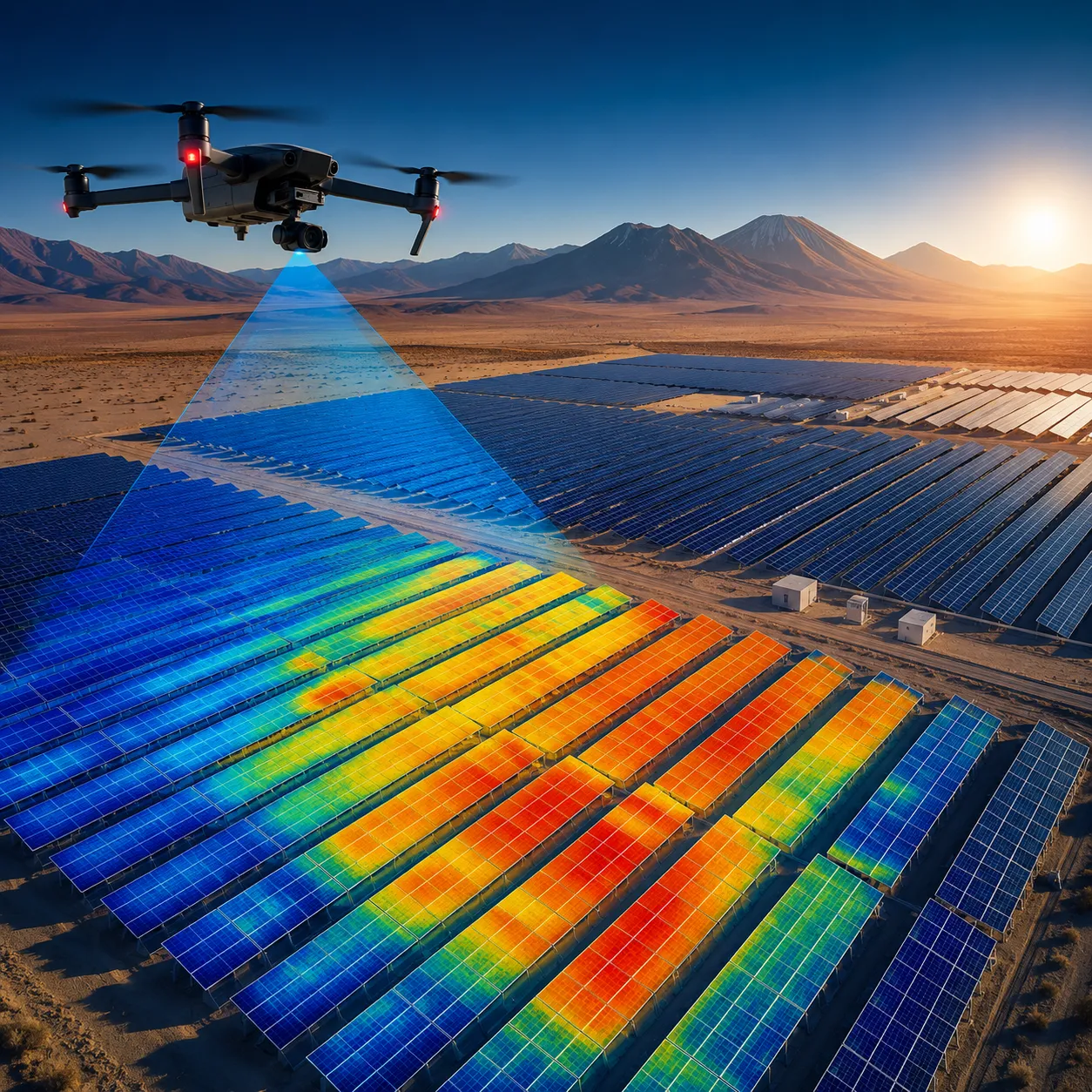 Inspección aérea con drones sobre planta fotovoltaica desde Arica hasta Biobío
