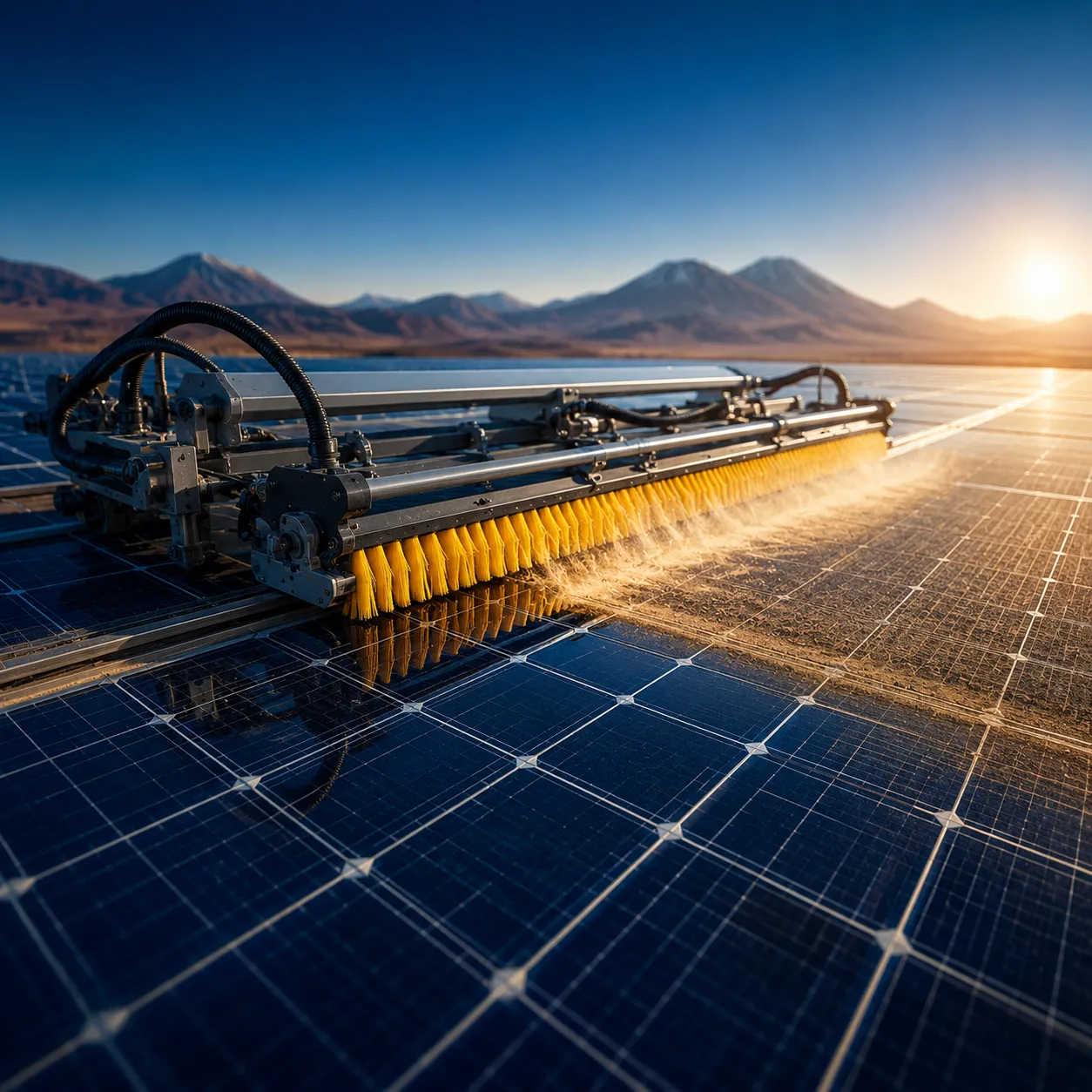 Limpieza técnica de módulos fotovoltaicos en planta solar de Chile, desde Arica hasta Biobío